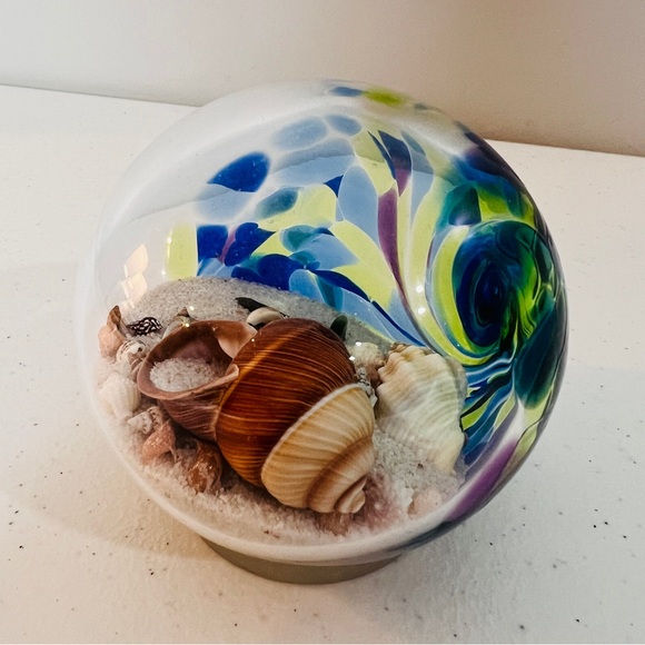 Glass Eye Studio Hand Blown Glass Sphere with Florida Sand & Shells Paperweight - Picture 4 of 8